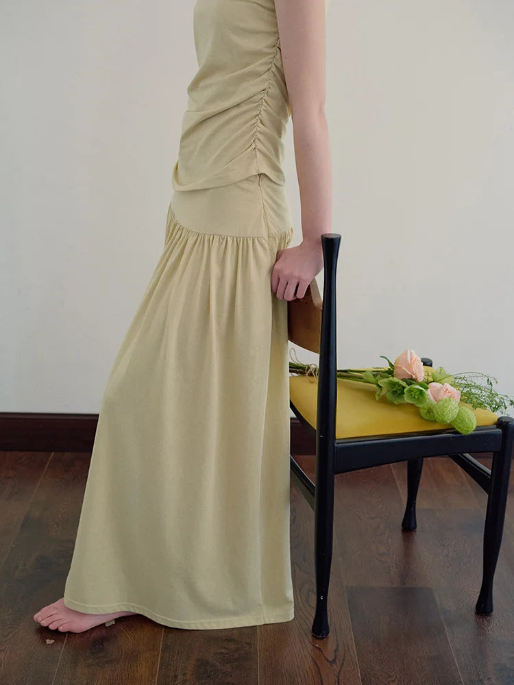 Dressbetty - Color Draping Knitted Pleated Skirt