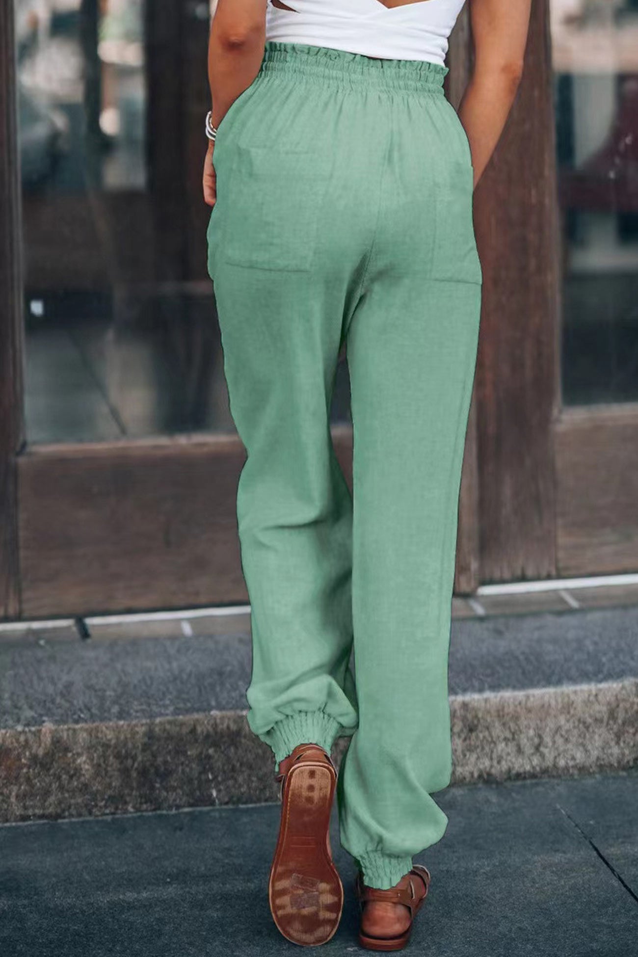 Drawstring Color Loose Long Pants