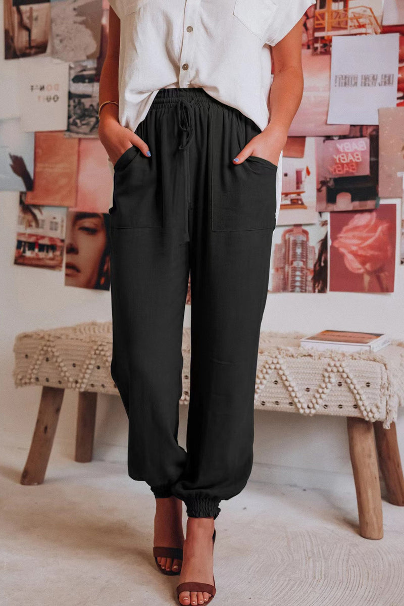 Drawstring Color Loose Long Pants