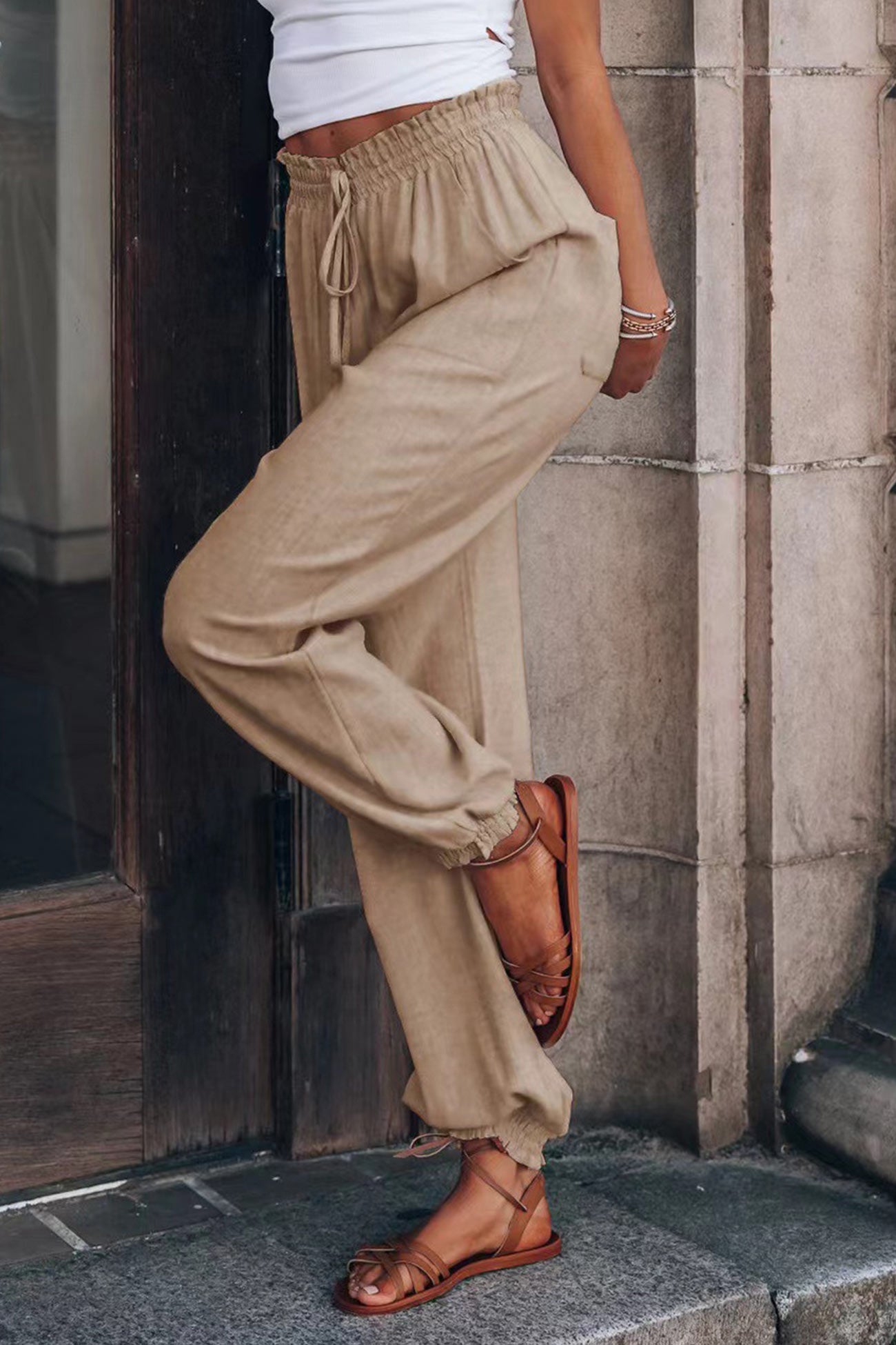 Drawstring Color Loose Long Pants
