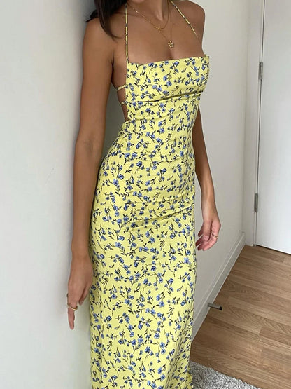 Dulzura Lace Up Halter Long Bodycon Club Sun Midi Dresses