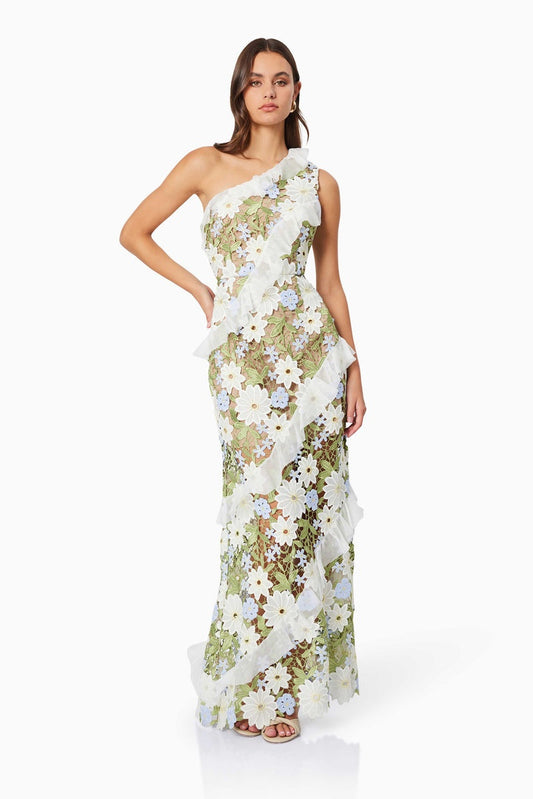 Melissa One Shoulder Embroidered Maxi Dress