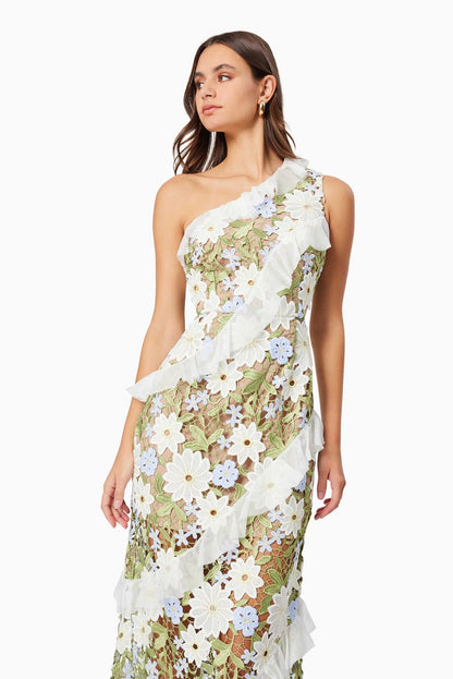 Melissa One Shoulder Embroidered Maxi Dress