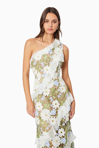 Melissa One Shoulder Embroidered Maxi Dress