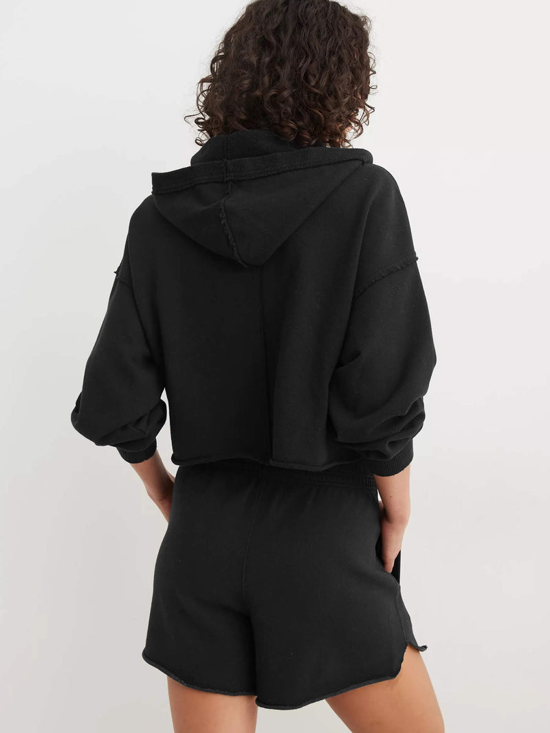 Chill Vibes Crop Hoodie Sweater - Black