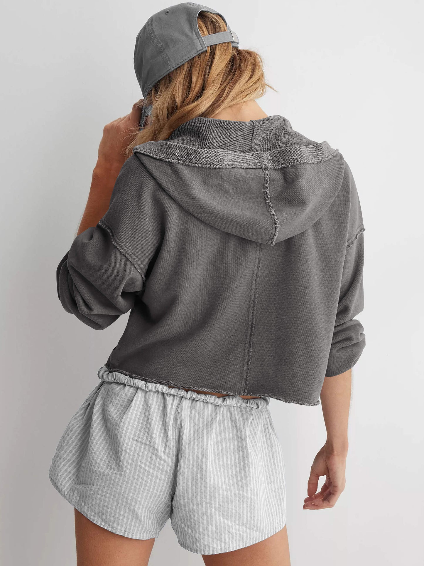 Chill Vibes Crop Hoodie Sweater - Grey