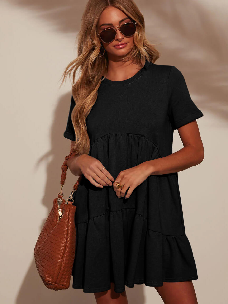 Brighter Days Tiered Mini Dress - Black