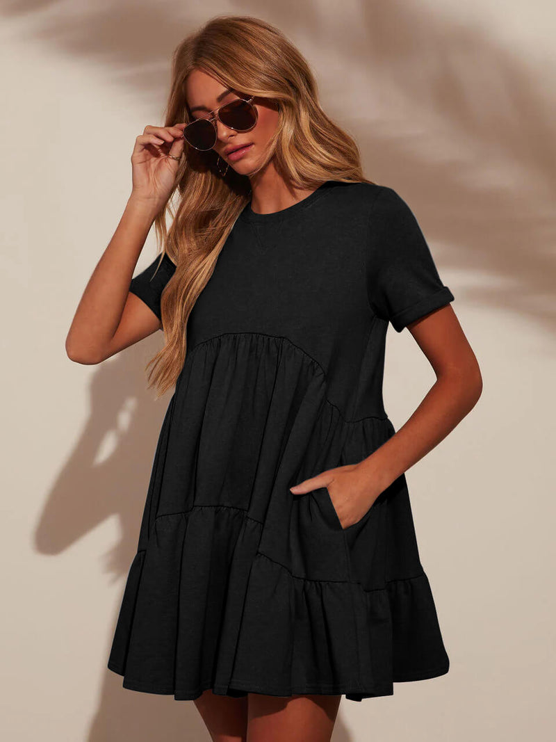 Brighter Days Tiered Mini Dress - Black