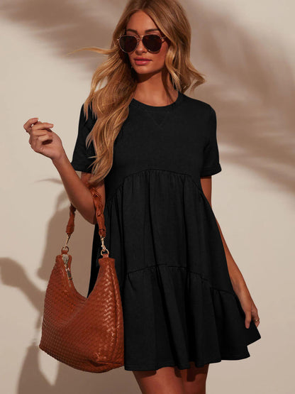 Brighter Days Tiered Mini Dress - Black