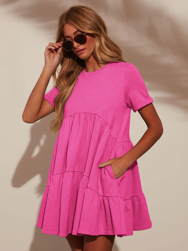 Brighter Days Tiered Mini Dress - Pink