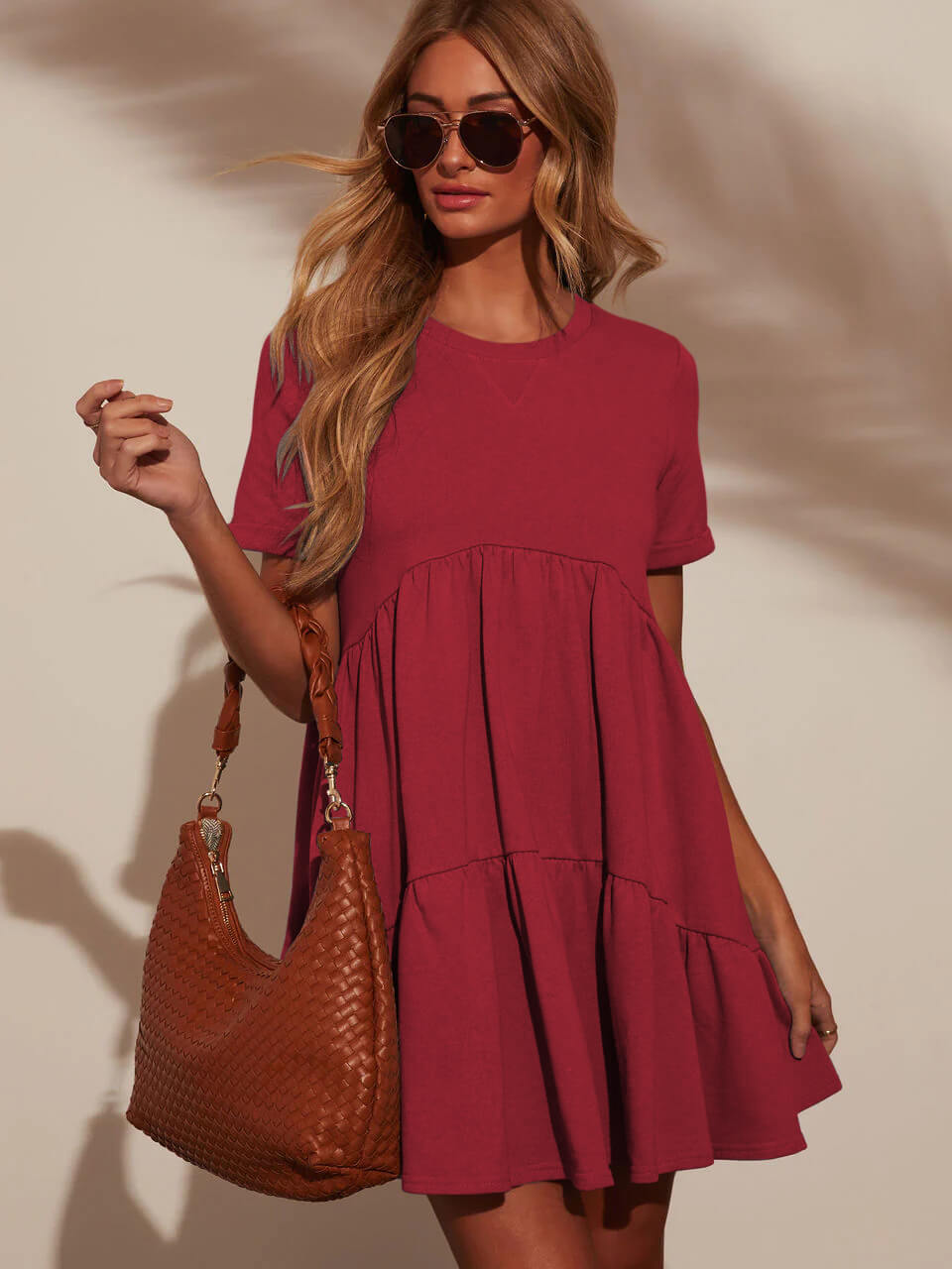 Brighter Days Tiered Mini Dress - Red