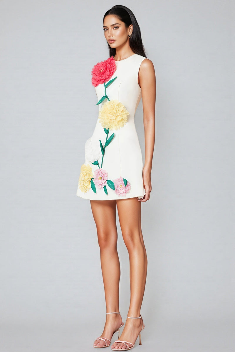 Flavia White Buttercup Embroidered Mini Dress