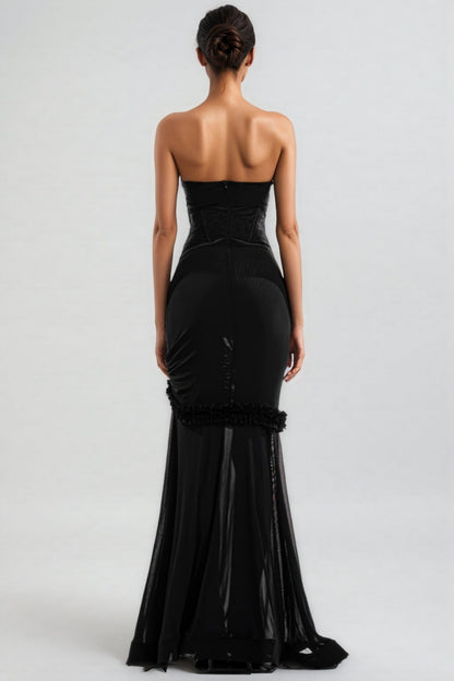 Rykelf Black Embroidered 3d Flower Maxi Dress