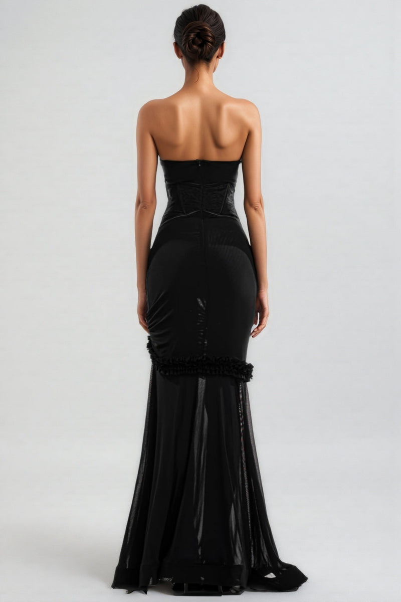 Rykelf Black Embroidered 3d Flower Maxi Dress