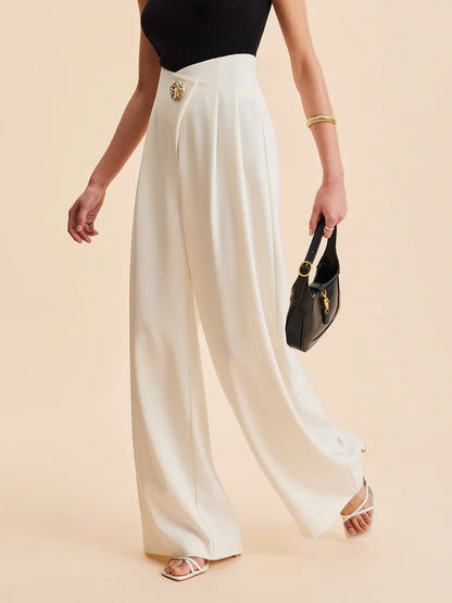 Embellished High-waist Wide-leg Pants