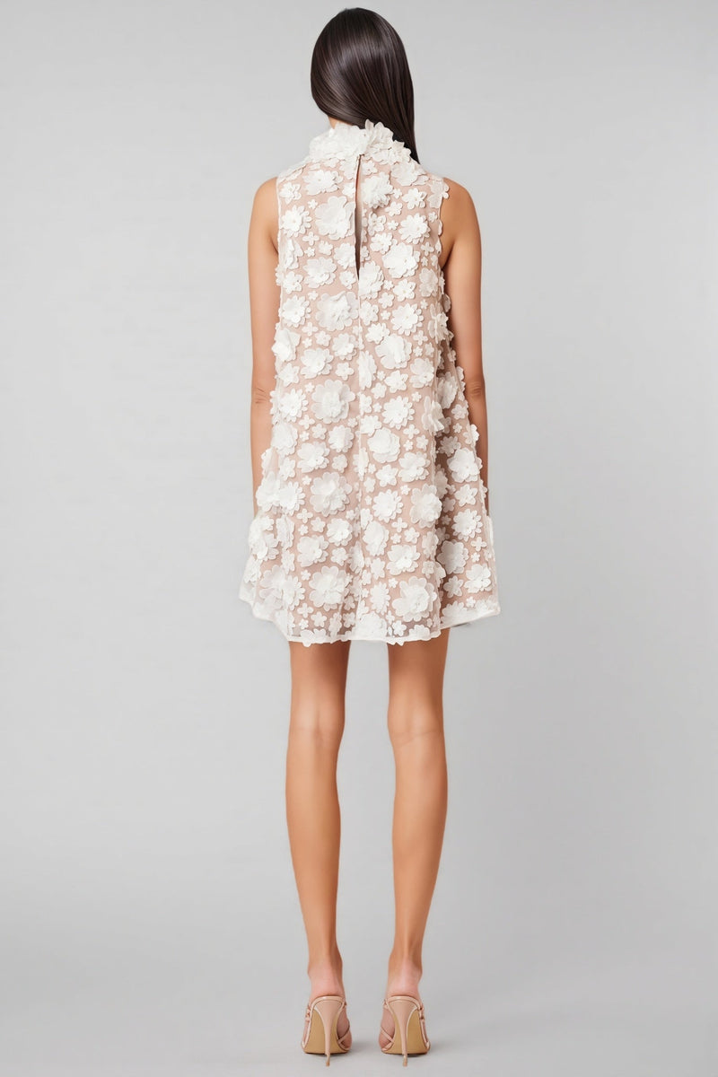 Maline White High Neck Trapeze Mini Dress