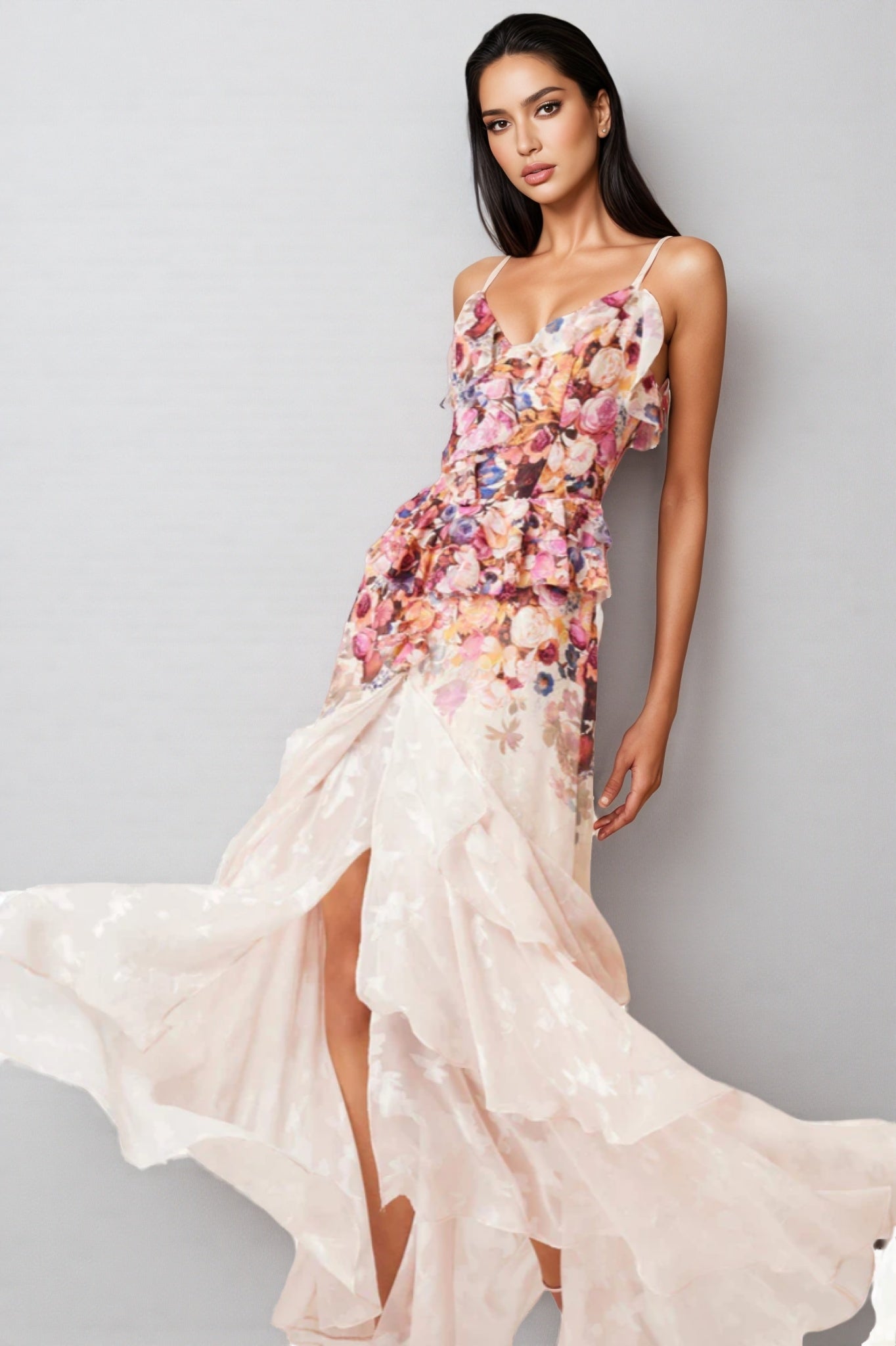 Anwes Pink Frilled Maxi Dress