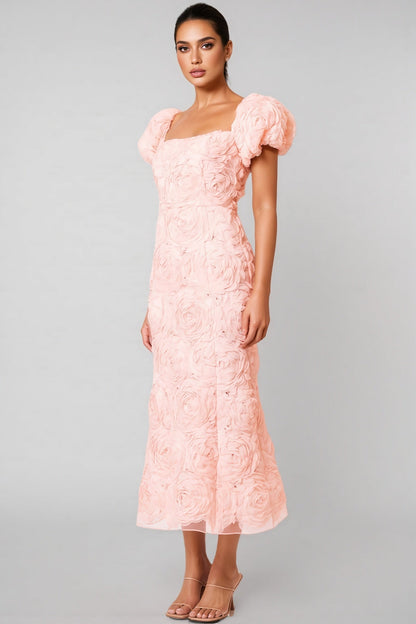 Livia Pink 3d Midi Dress