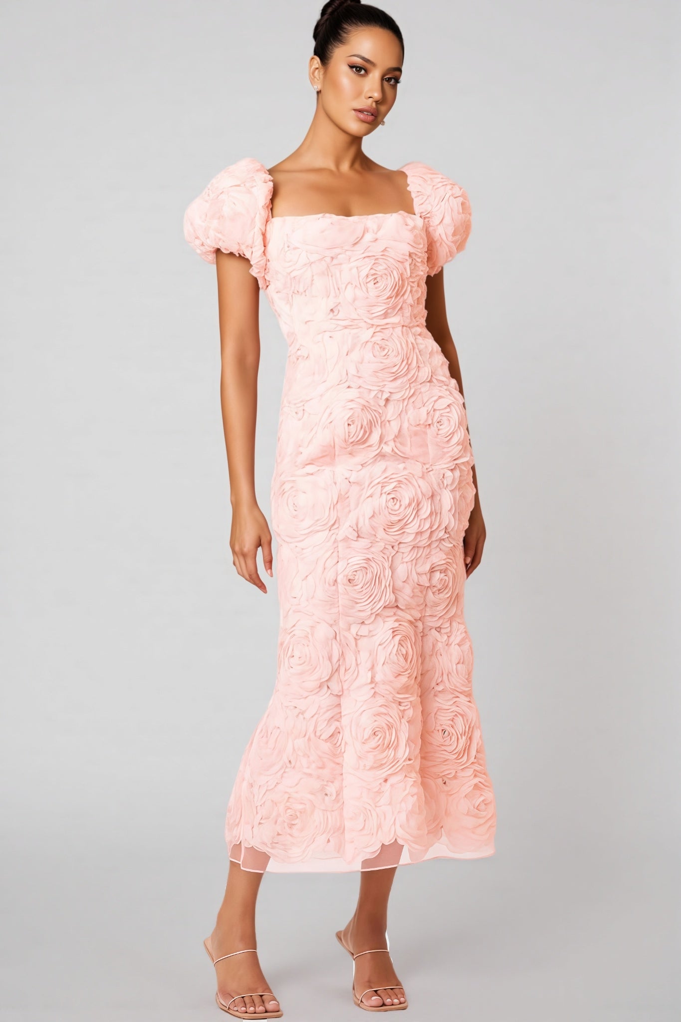 Livia Pink 3d Midi Dress