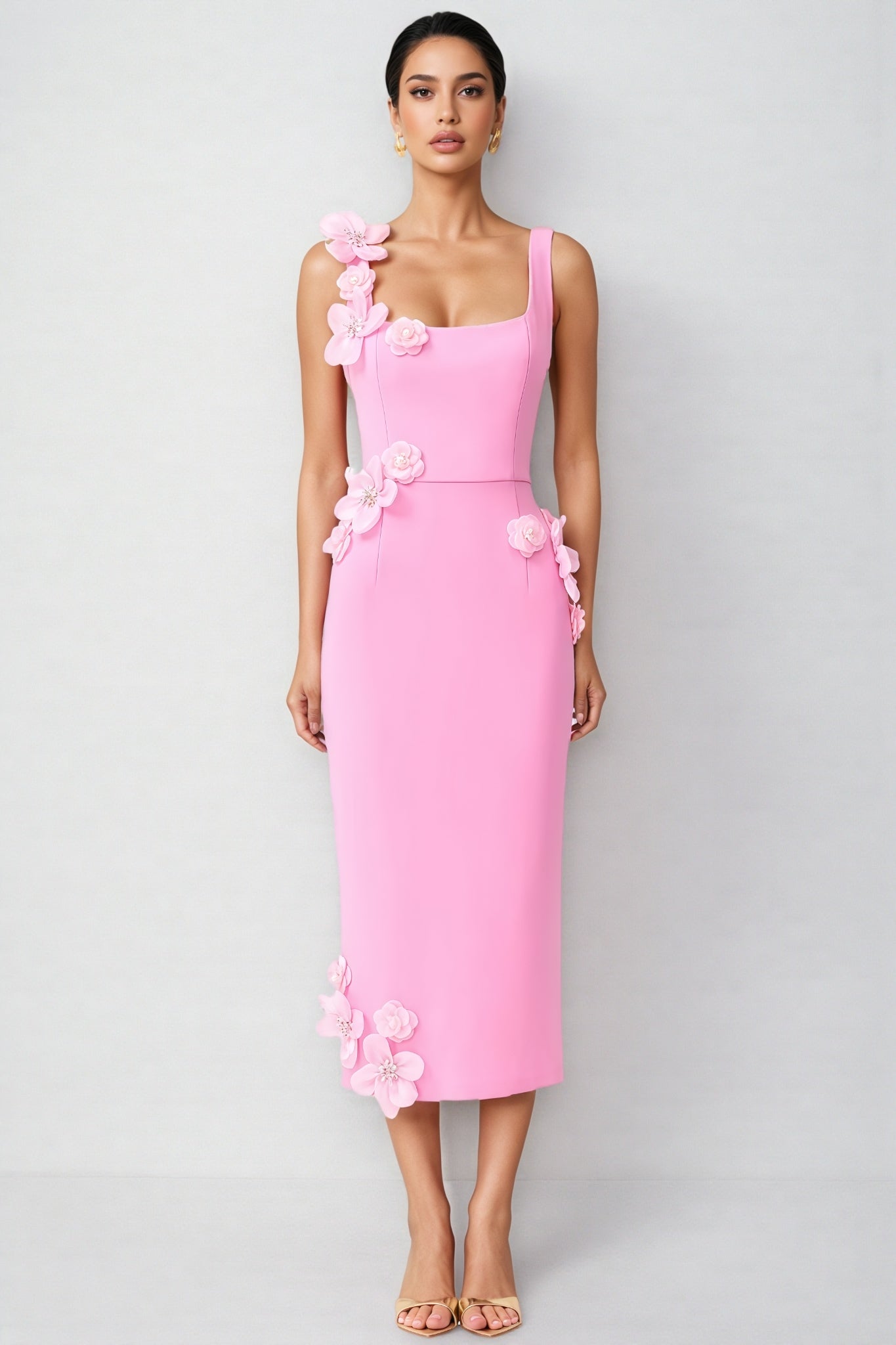 Terlyn Pink 3d Midi Dress