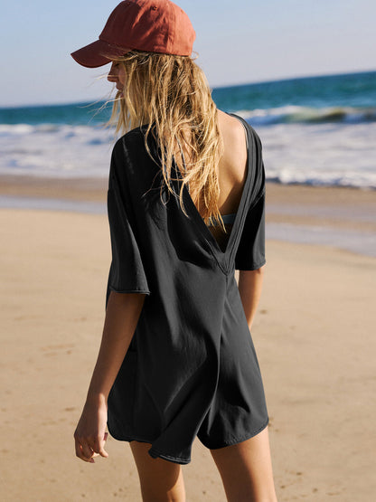 Nevaeh Cotton Pocketed Romper - Black