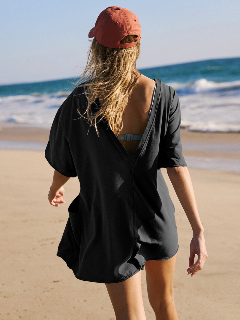 Nevaeh Cotton Pocketed Romper - Black