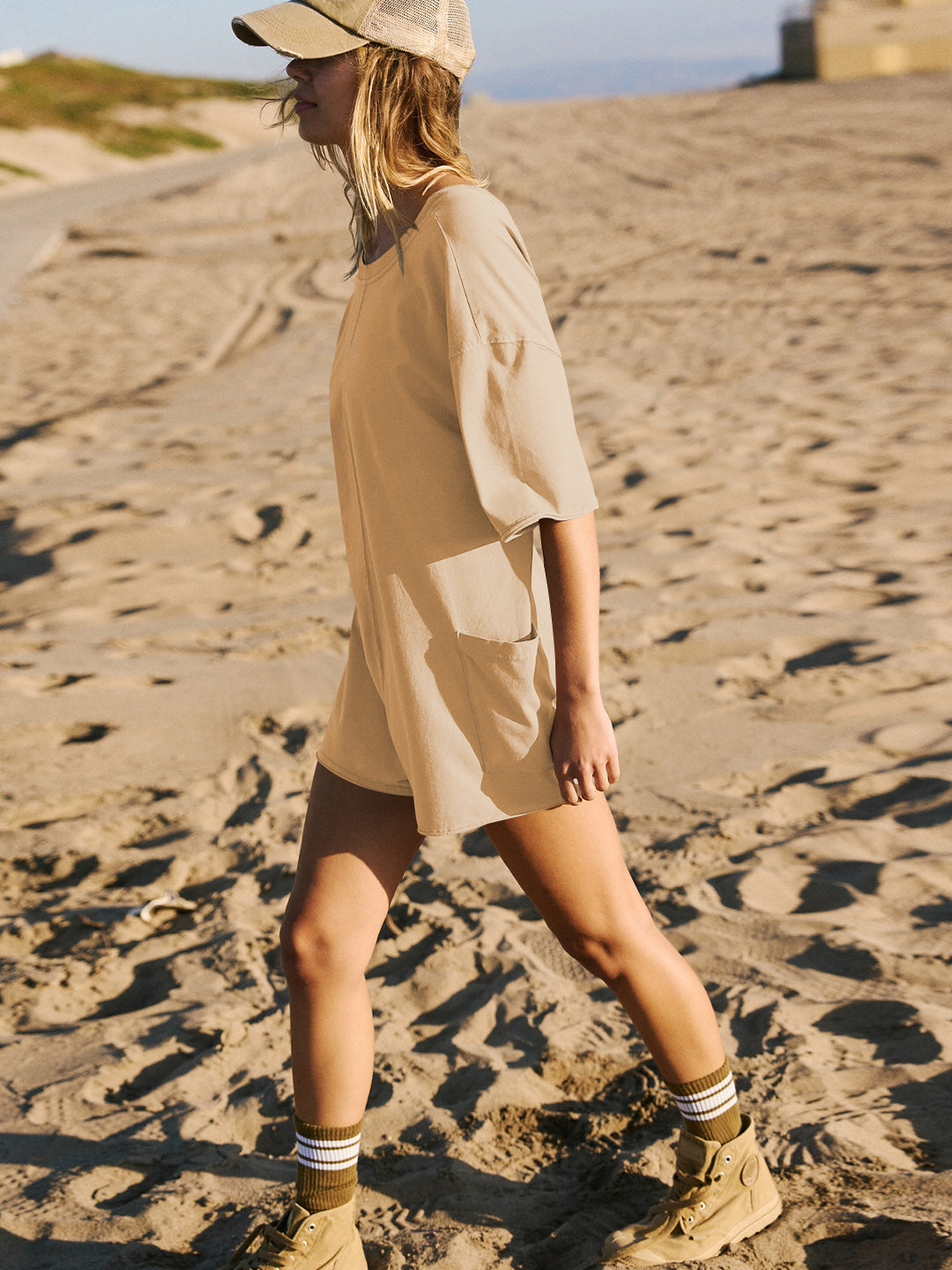 Nevaeh Cotton Pocketed Romper - Neutral