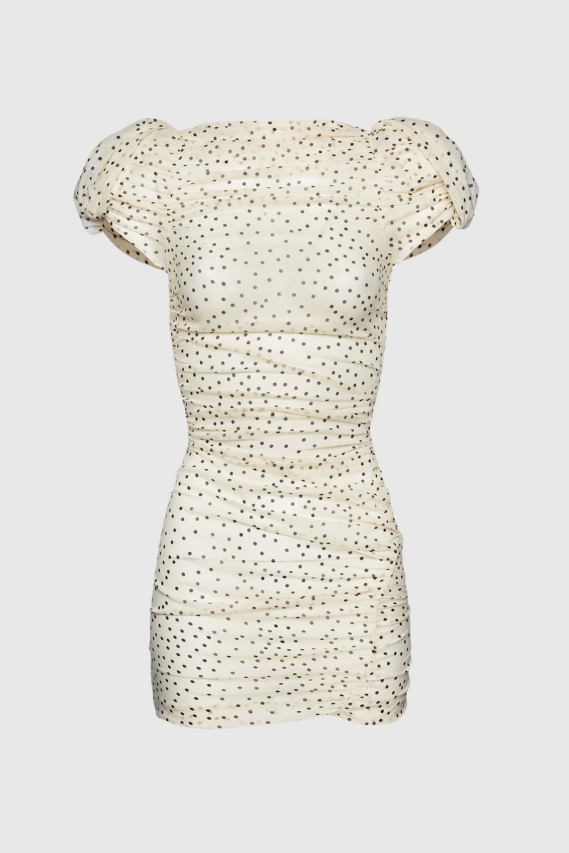 Eadlla Ruched Polka Dot Mini Dress