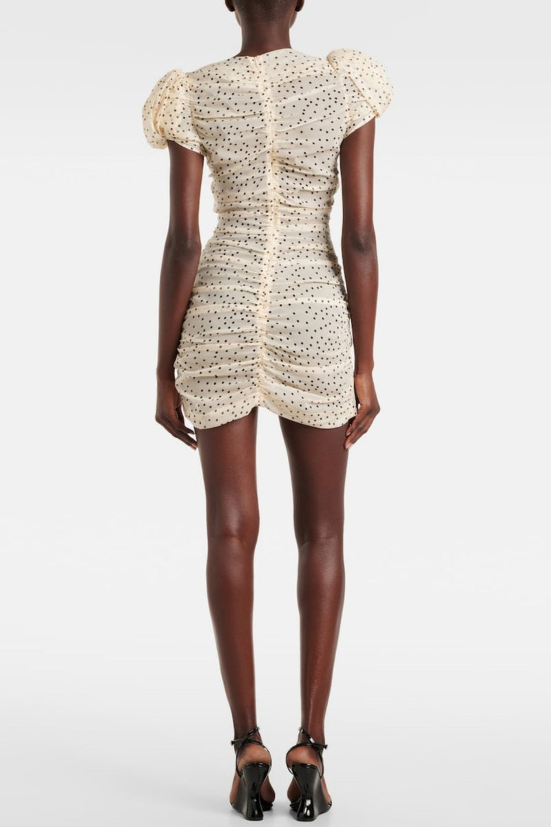 Eadlla Ruched Polka Dot Mini Dress