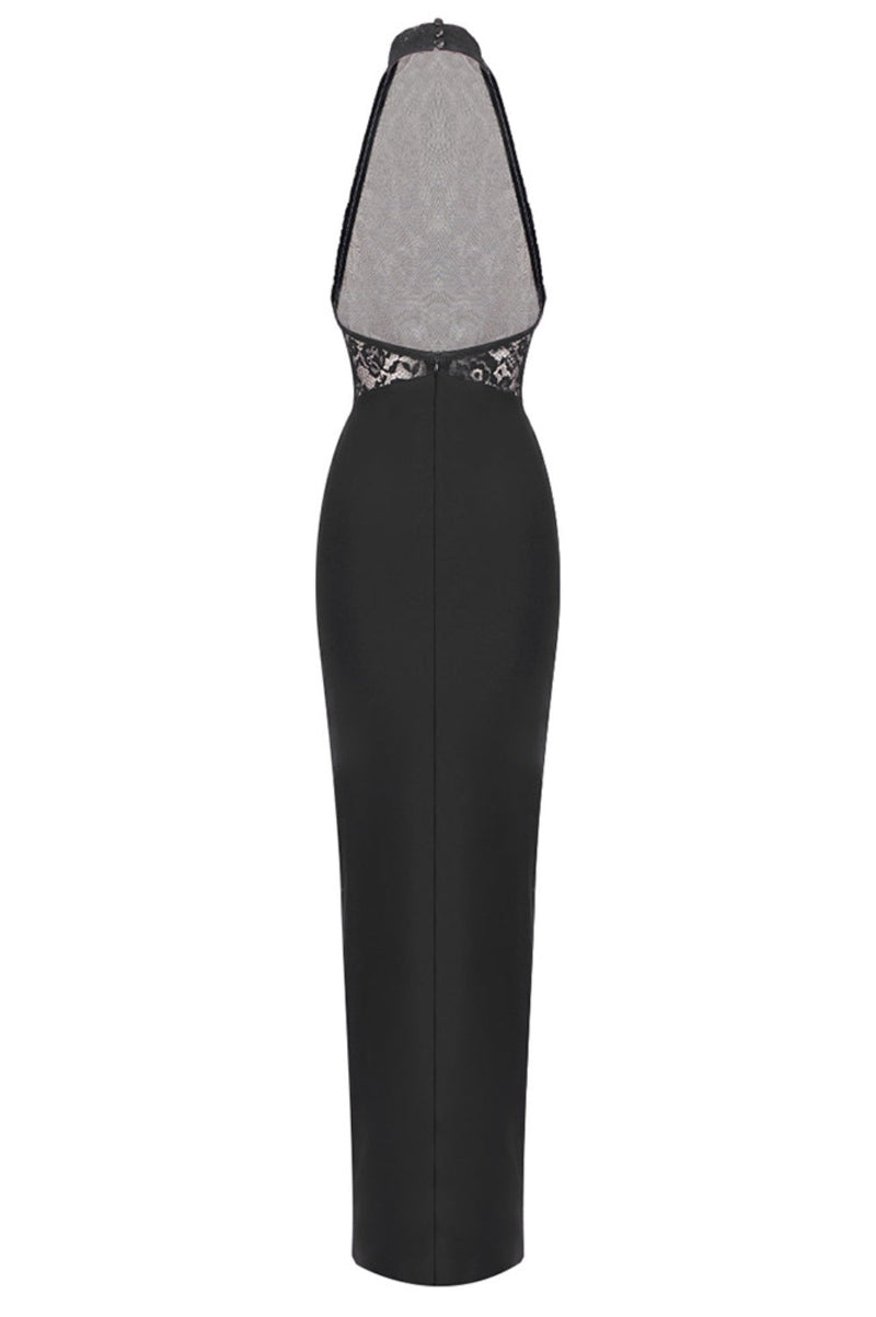 Eileen Halter Lace Ruched Maxi Dress