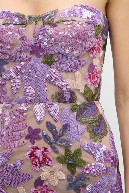 Elara Sequin Embroidered Strapless Maxi Dress - Purple