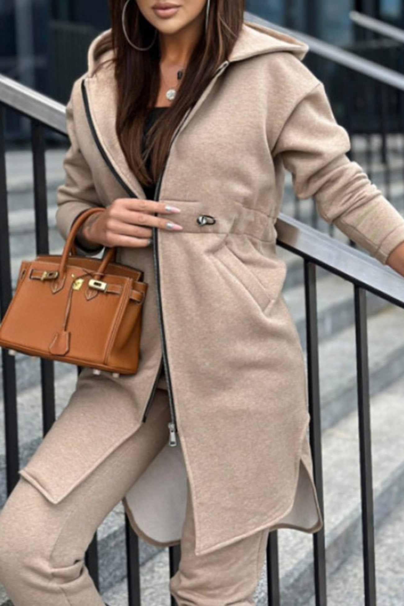 Elastic Waist Mid-length Hoodie Pants Set