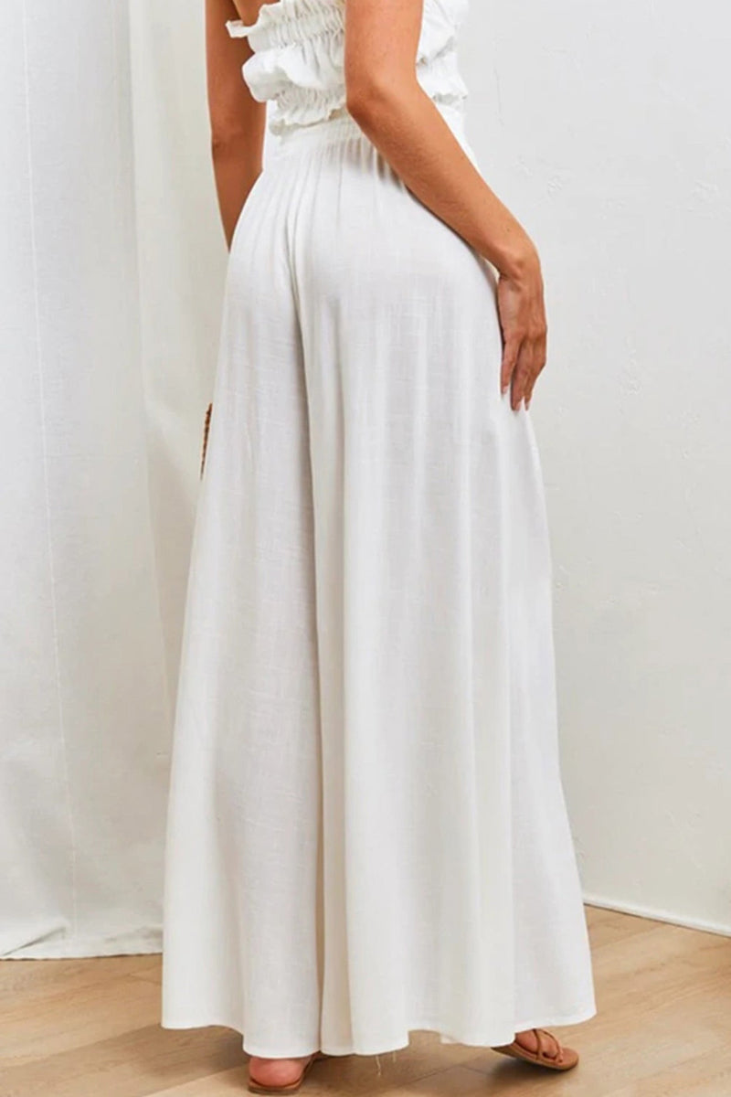Elastic Waist Wide Leg Long Pants