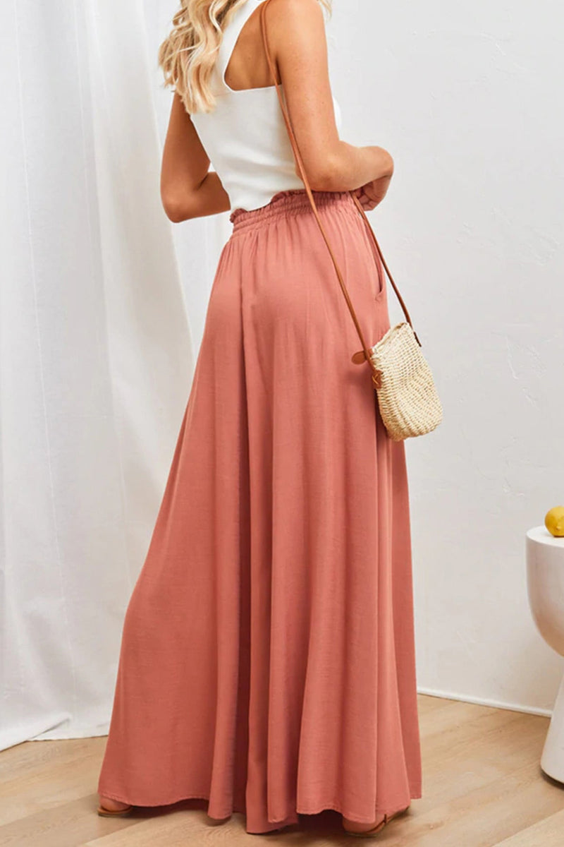 Elastic Waist Wide Leg Long Pants