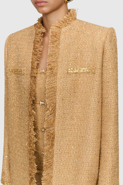 Elborno Gold Embellished Strapless Midi Dress