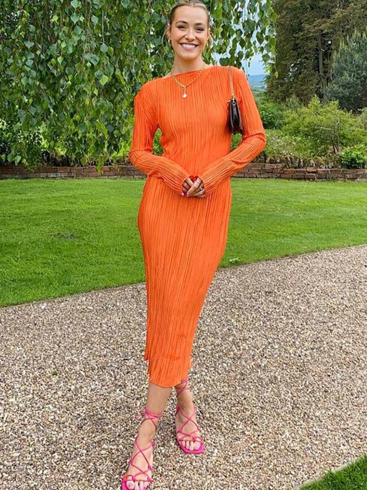 Bodycon Flare Sleeves Holiday Black Red Orange Midi Dresses