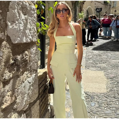 Halter Top Wide Leg High Waist Office Two Piece Set