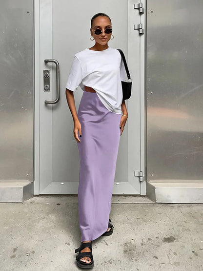 Satin Slim High Waist Office Long Trumpet Skirt