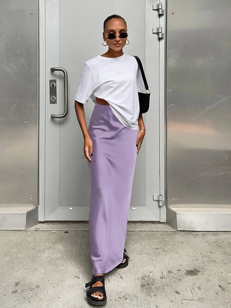 Satin Slim High Waist Office Long Trumpet Skirt