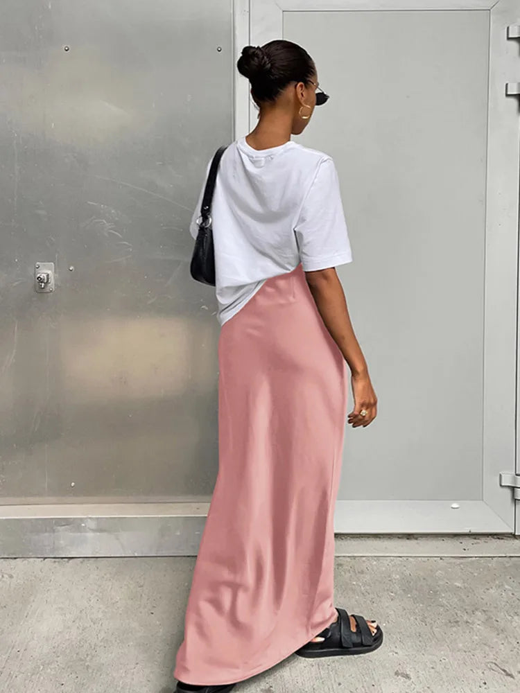 Dressbetty - Satin Black Trumpet Skirts Slim High Waist Office Long Skirt