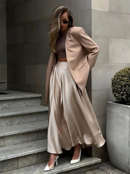 Dressbetty - Satin High Waist Loose Maxi Skirt