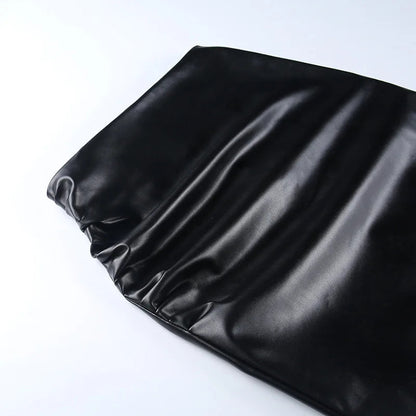 Office Lady Ruched Pu Leather Slim High Waist Skirt