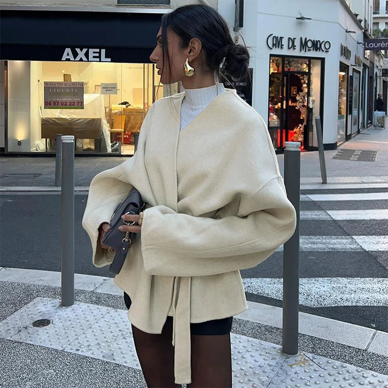 Loose Long Oblique Lace Short Autumn Winter New Coat