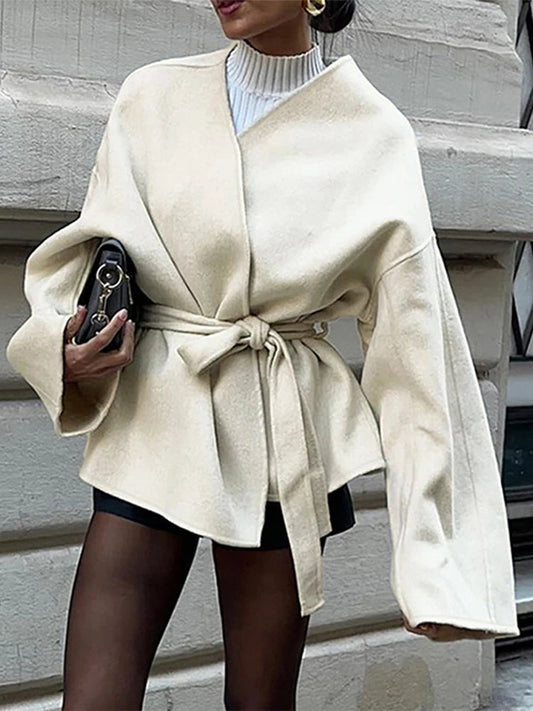 Loose Long Oblique Lace Short Autumn Winter New Coat