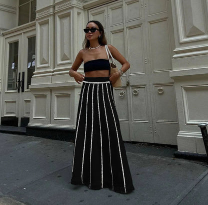 Dressbetty - Striped Tassel Knitted Elastic High Waist Skirt
