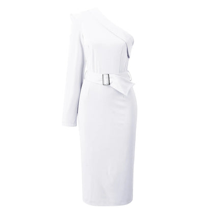 Autumn Square Neck Long Sleeve Flounced Edge Midi Dress