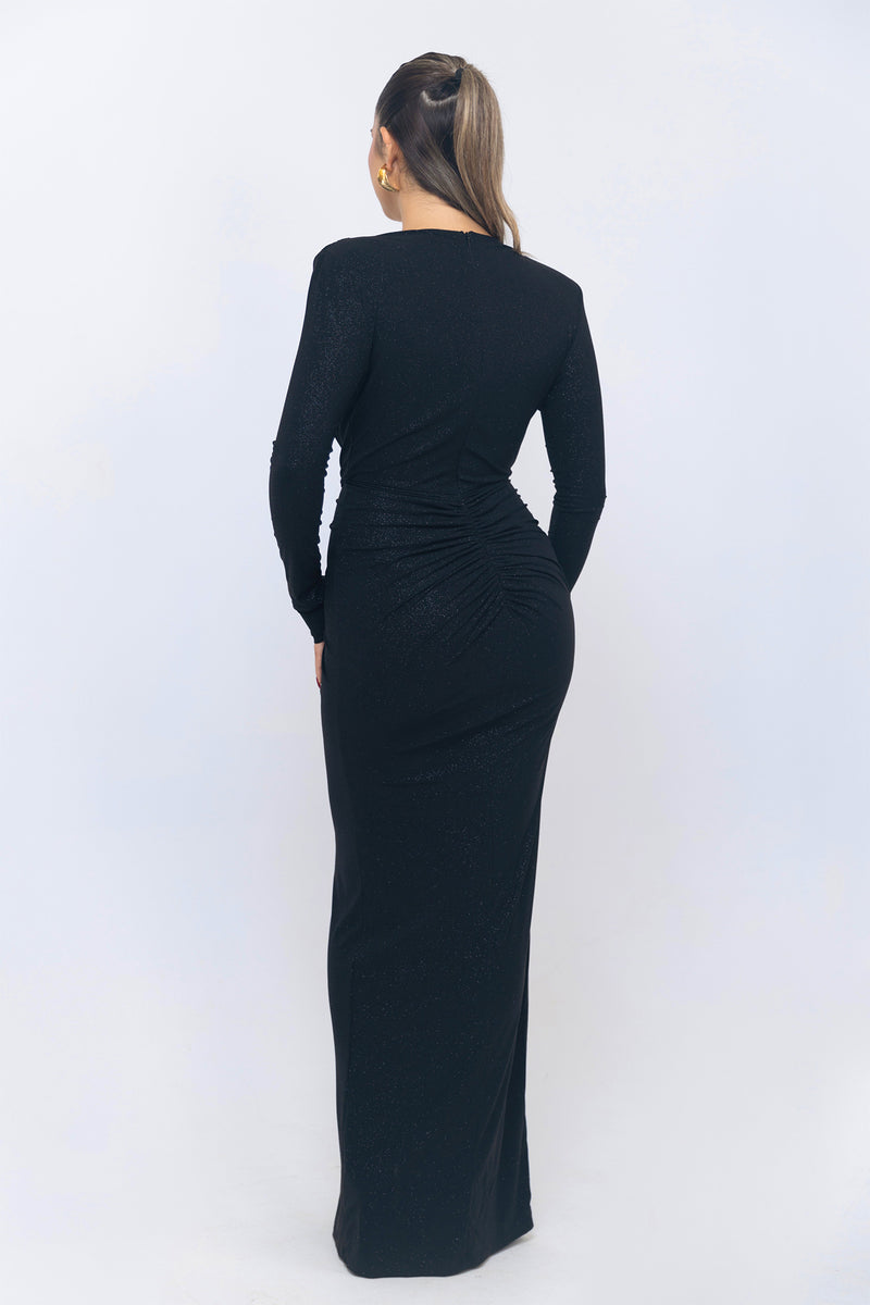Beverly Deep V-neck Ruched Maxi Dress