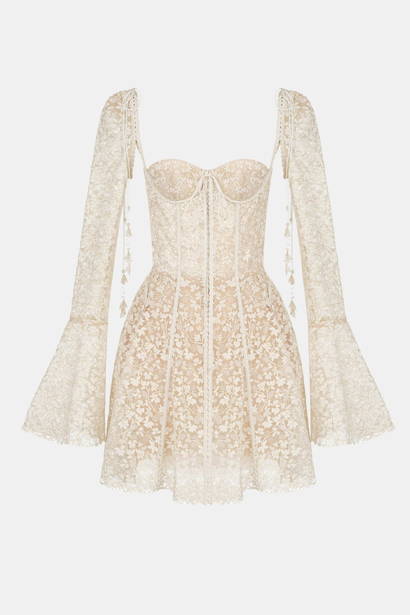Emani Lace Corset Mini Dress - Beige