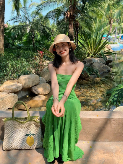 Emerald Green Knit Strapless Bodycon Maxi Dress _ Beach Glam