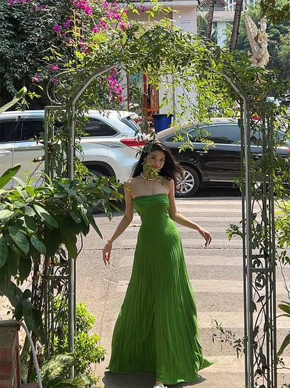 Emerald Green Knit Strapless Bodycon Maxi Dress _ Beach Glam